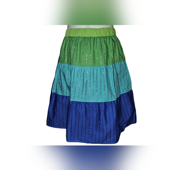 Queen of Sparkles Skort Green Blue Rhinestone Striped Festival Pull-On Sz S - Picture 3 of 12